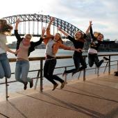 au pairs jumping in the air in sydney